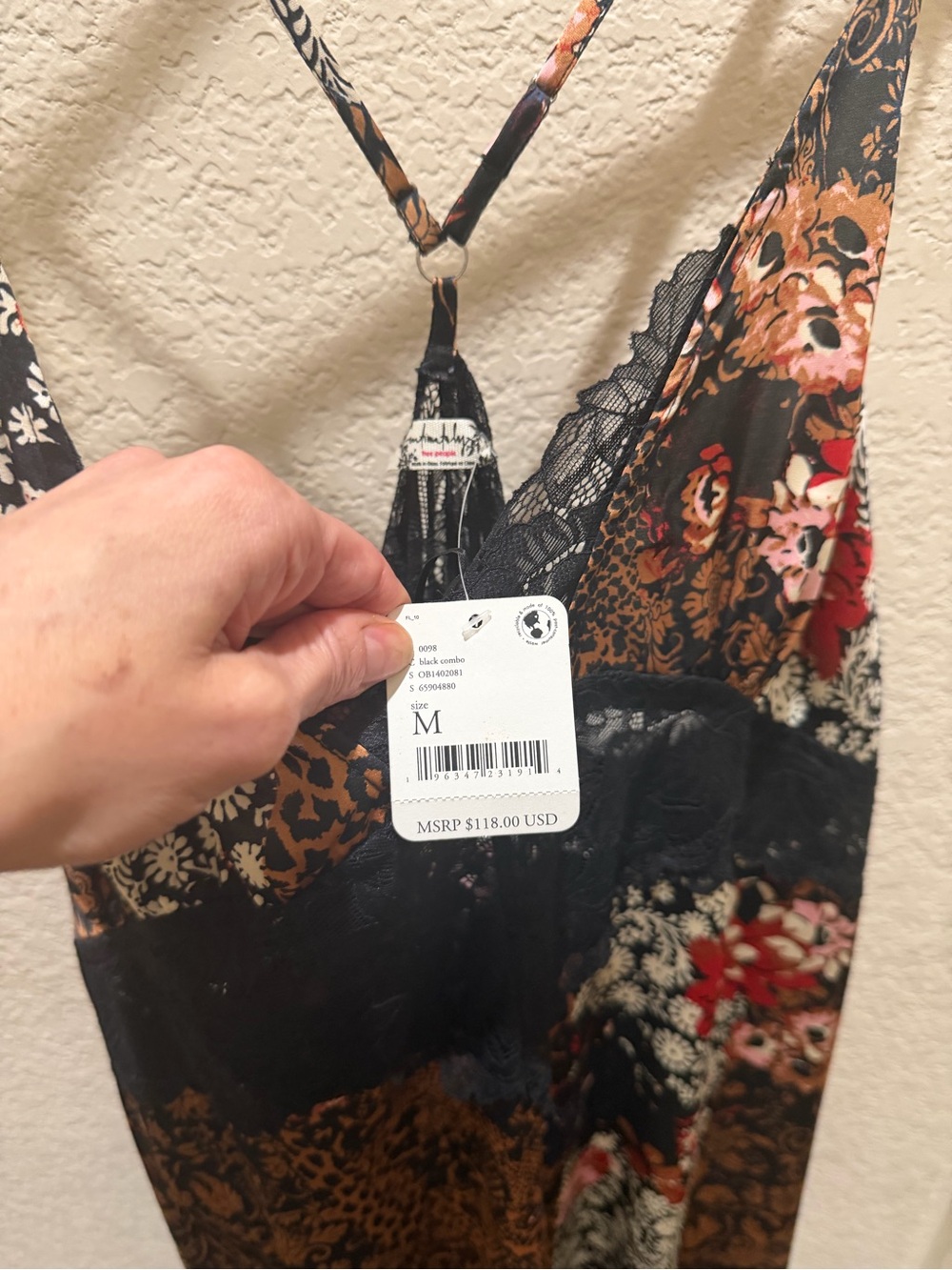Free People Black Floral Mixed-Print Lace-Trim Maxi Slip Dress - Picture 5 of 12